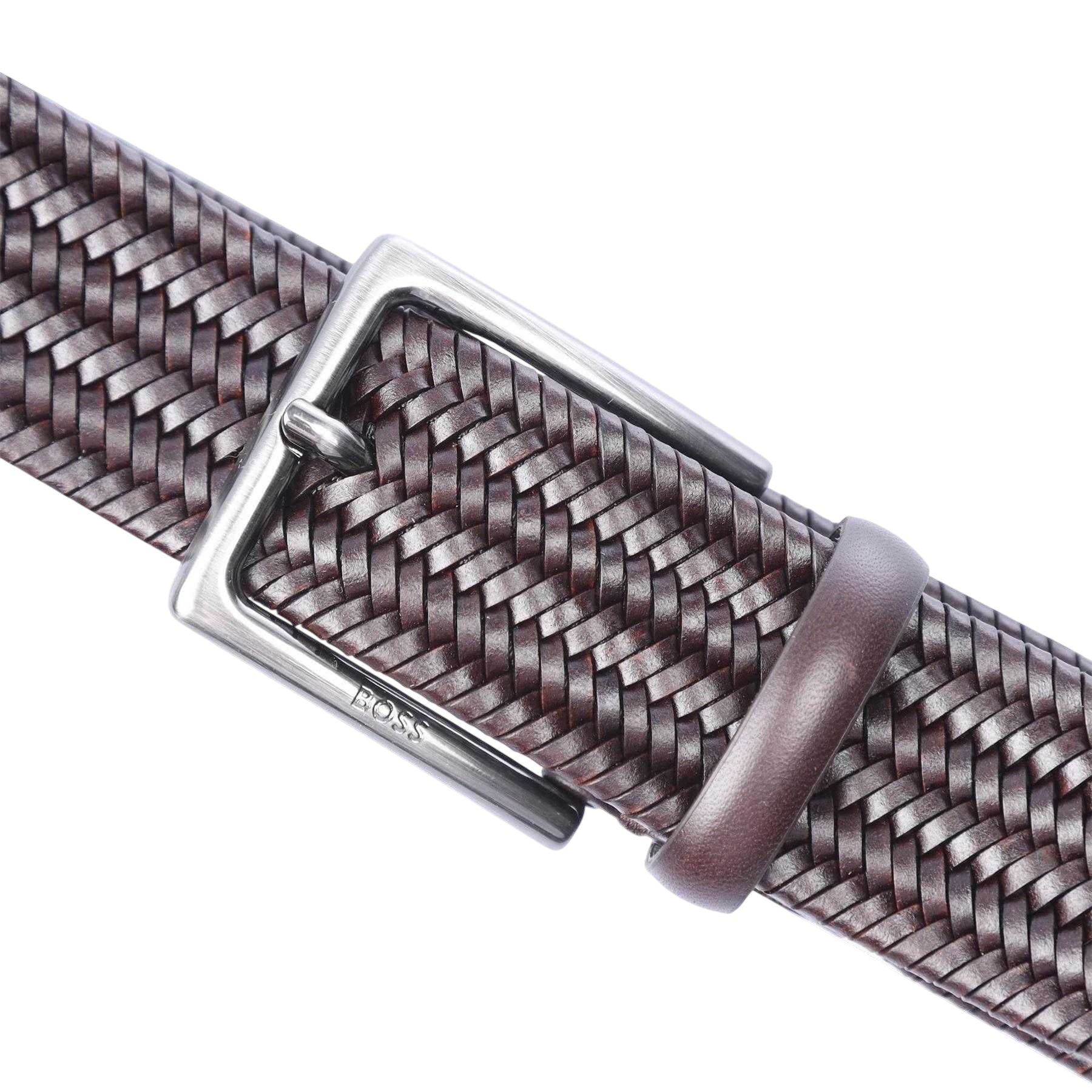 Brown - Side - Boss Mens Semyo Woven Belt