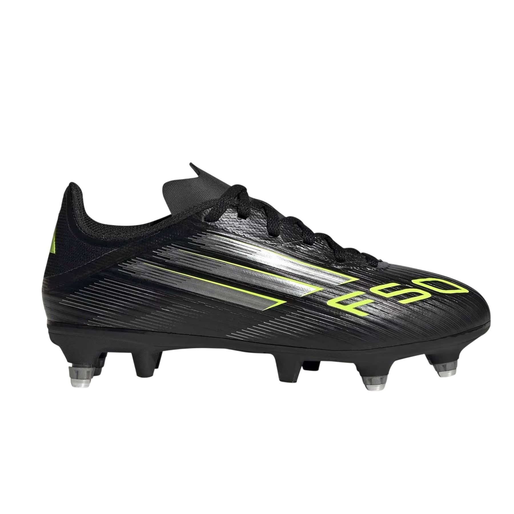 Black-Lemon - Front - Adidas Childrens-Kids F50 Academy Soft Ground Football Boots