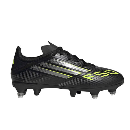 Black-Lemon - Front - Adidas Childrens-Kids F50 Academy Soft Ground Football Boots