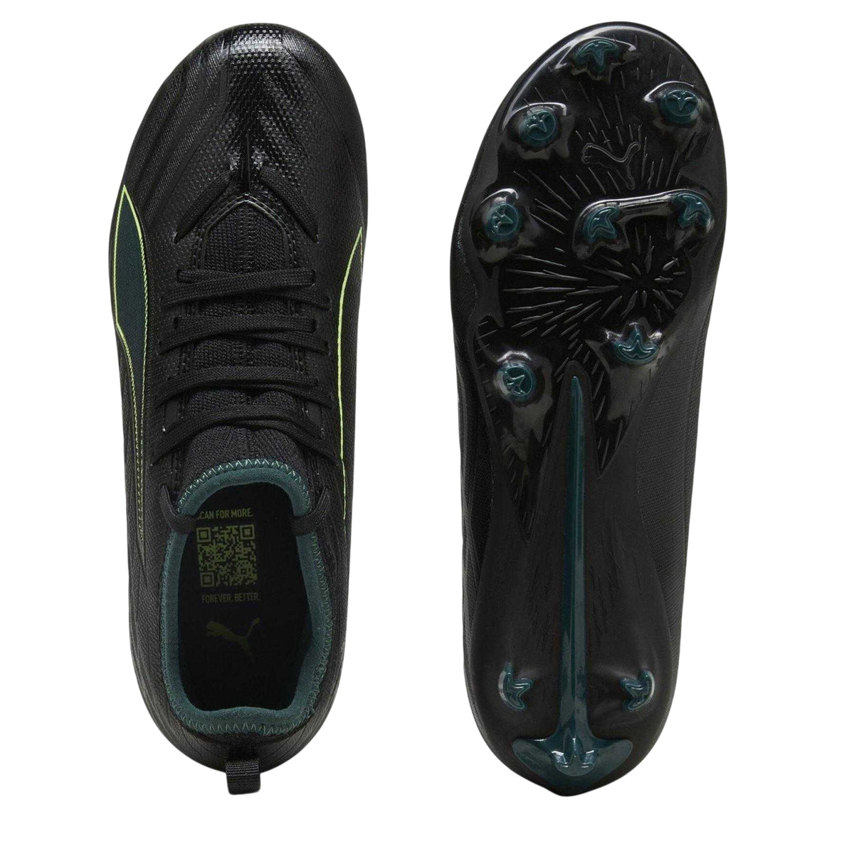 Black-Green - Side - Puma Childrens-Kids Ultra 6 Match Firm Ground Football Boots