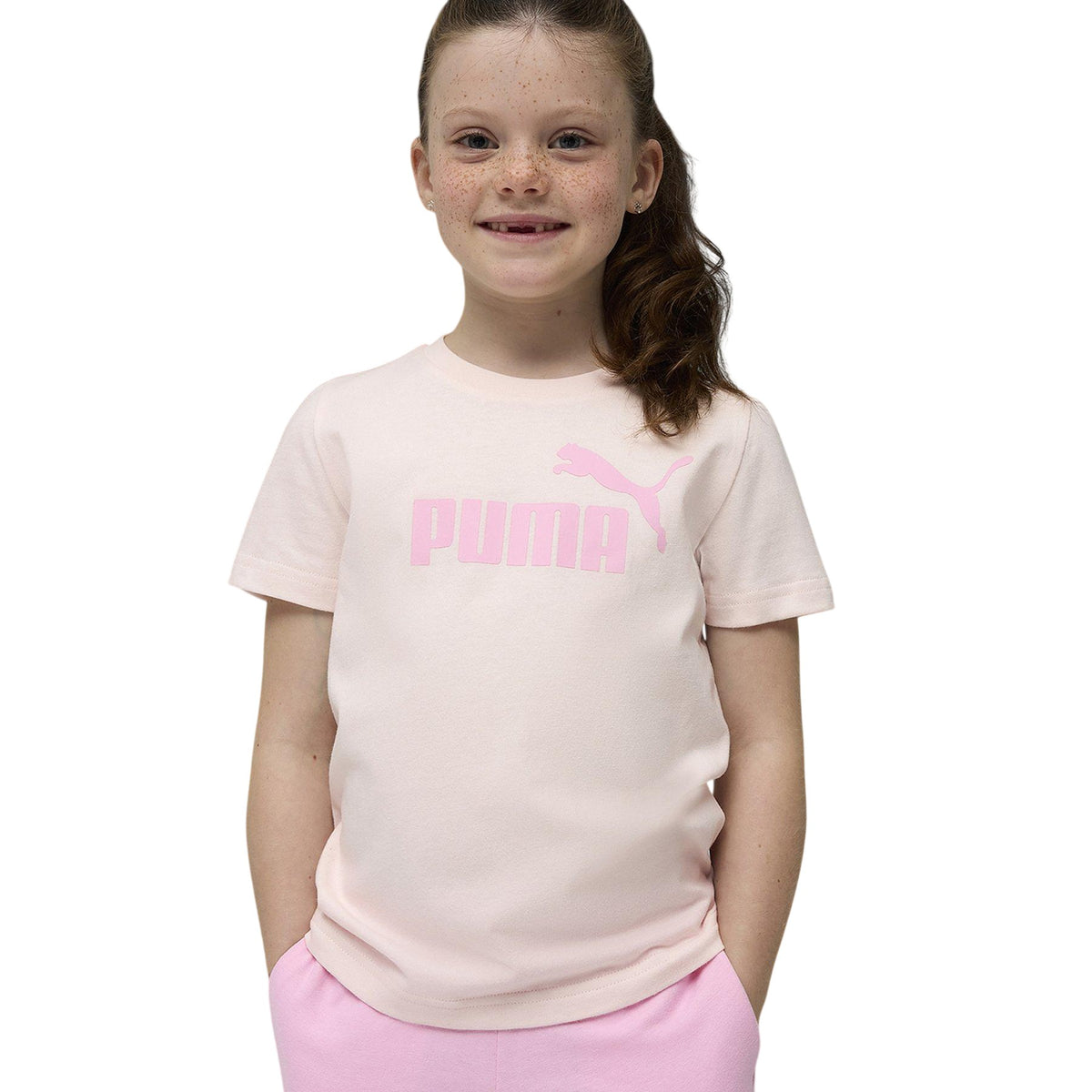 White-Pink - Side - Puma Childrens-Kids No.1 Logo T-Shirt & Shorts Set