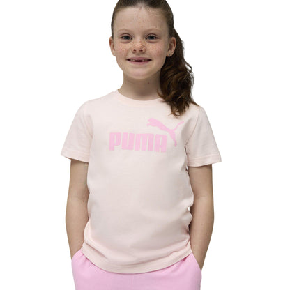 White-Pink - Side - Puma Childrens-Kids No.1 Logo T-Shirt & Shorts Set