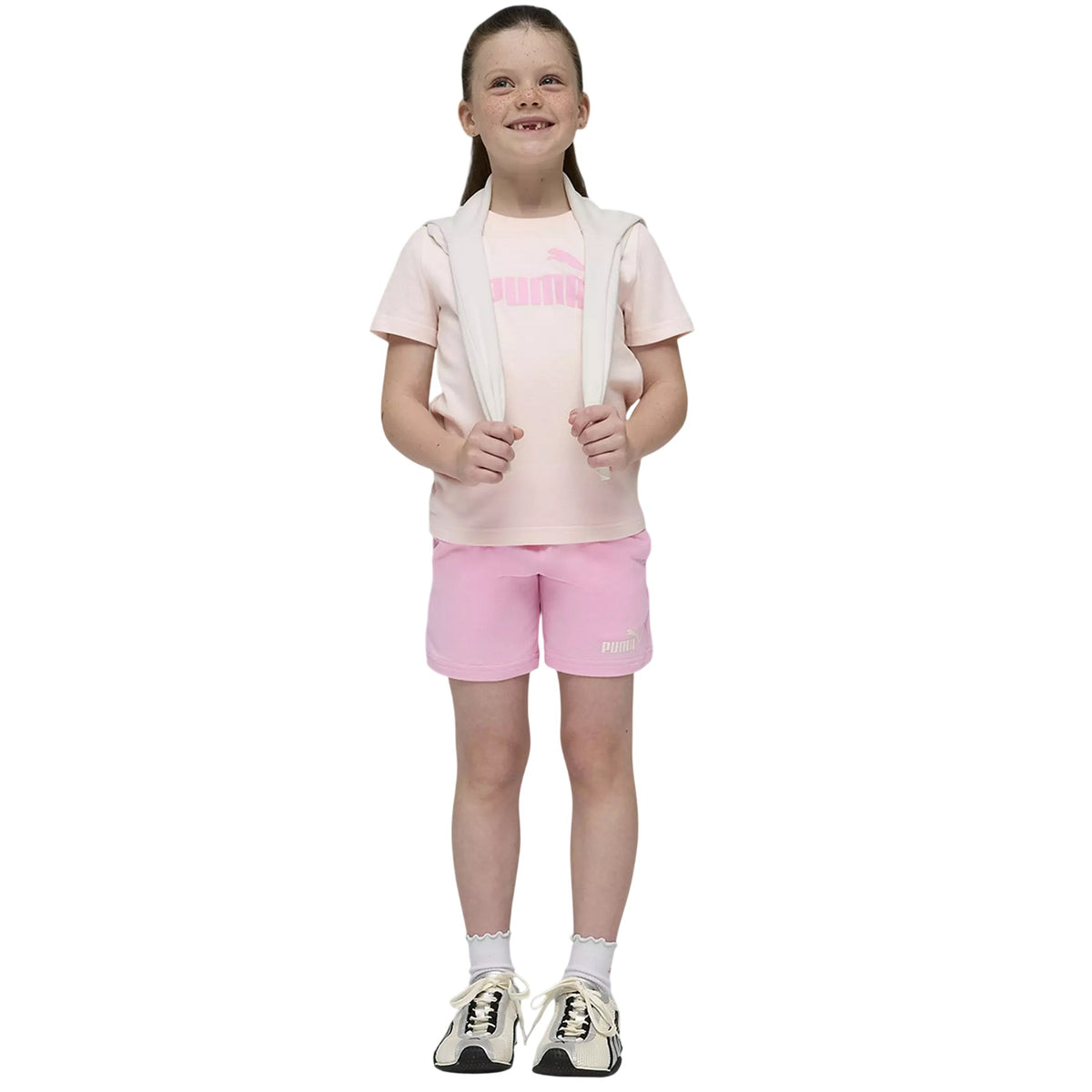 White-Pink - Lifestyle - Puma Childrens-Kids No.1 Logo T-Shirt & Shorts Set