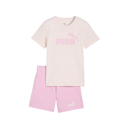 White-Pink - Front - Puma Childrens-Kids No.1 Logo T-Shirt & Shorts Set