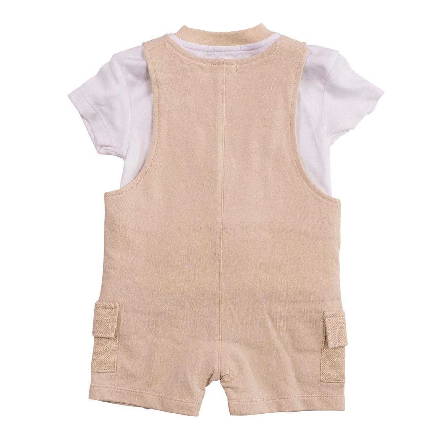 White-Beige - Back - Minoti Baby Tie Detail Dungarees Set