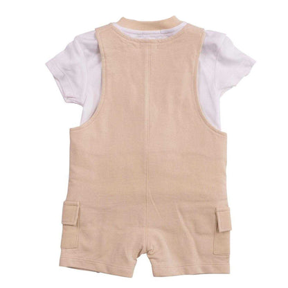 White-Beige - Back - Minoti Baby Tie Detail Dungarees Set