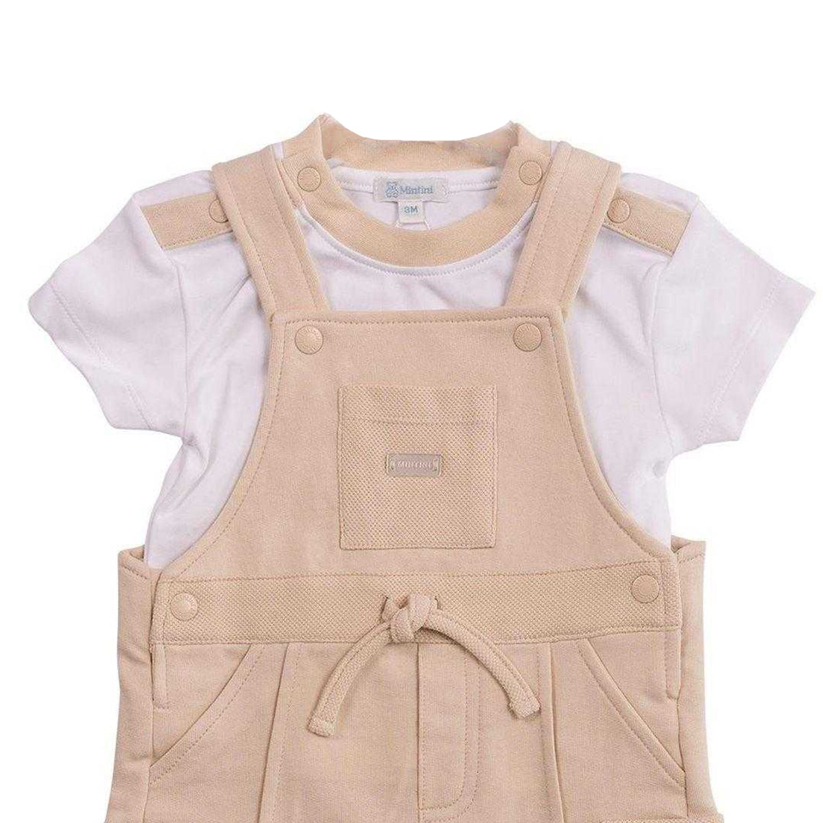 White-Beige - Side - Minoti Baby Tie Detail Dungarees Set