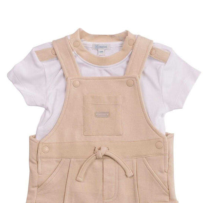 White-Beige - Side - Minoti Baby Tie Detail Dungarees Set