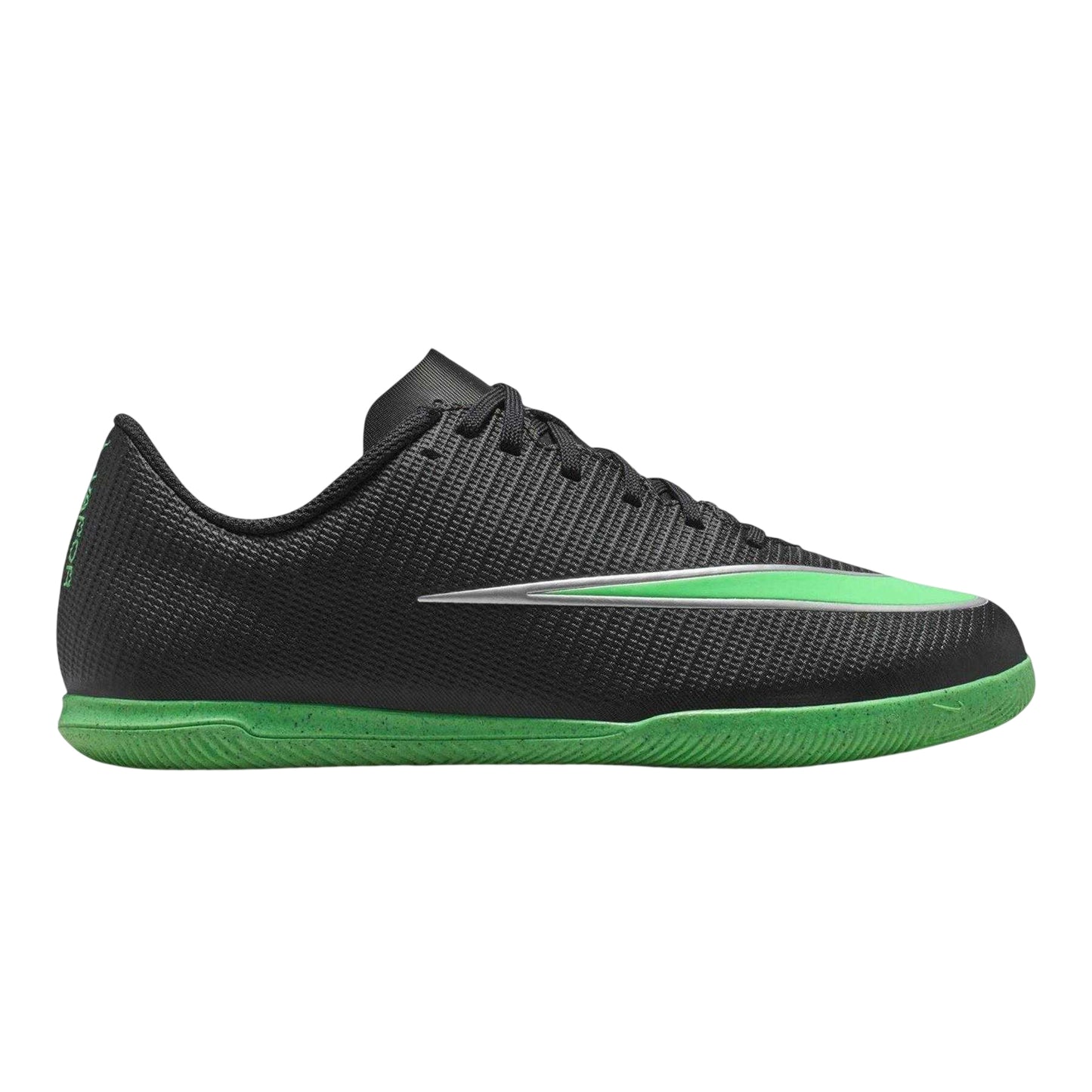 Black-Green - Front - Nike Childrens-Kids Mercurial Indoor Football Shoes