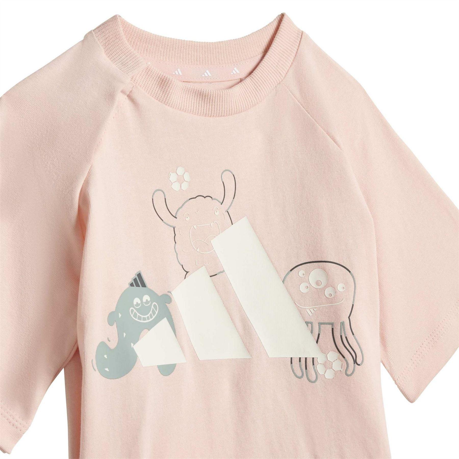 Blush Pink-White - Pack Shot - Adidas Baby Monster Pyjama Set