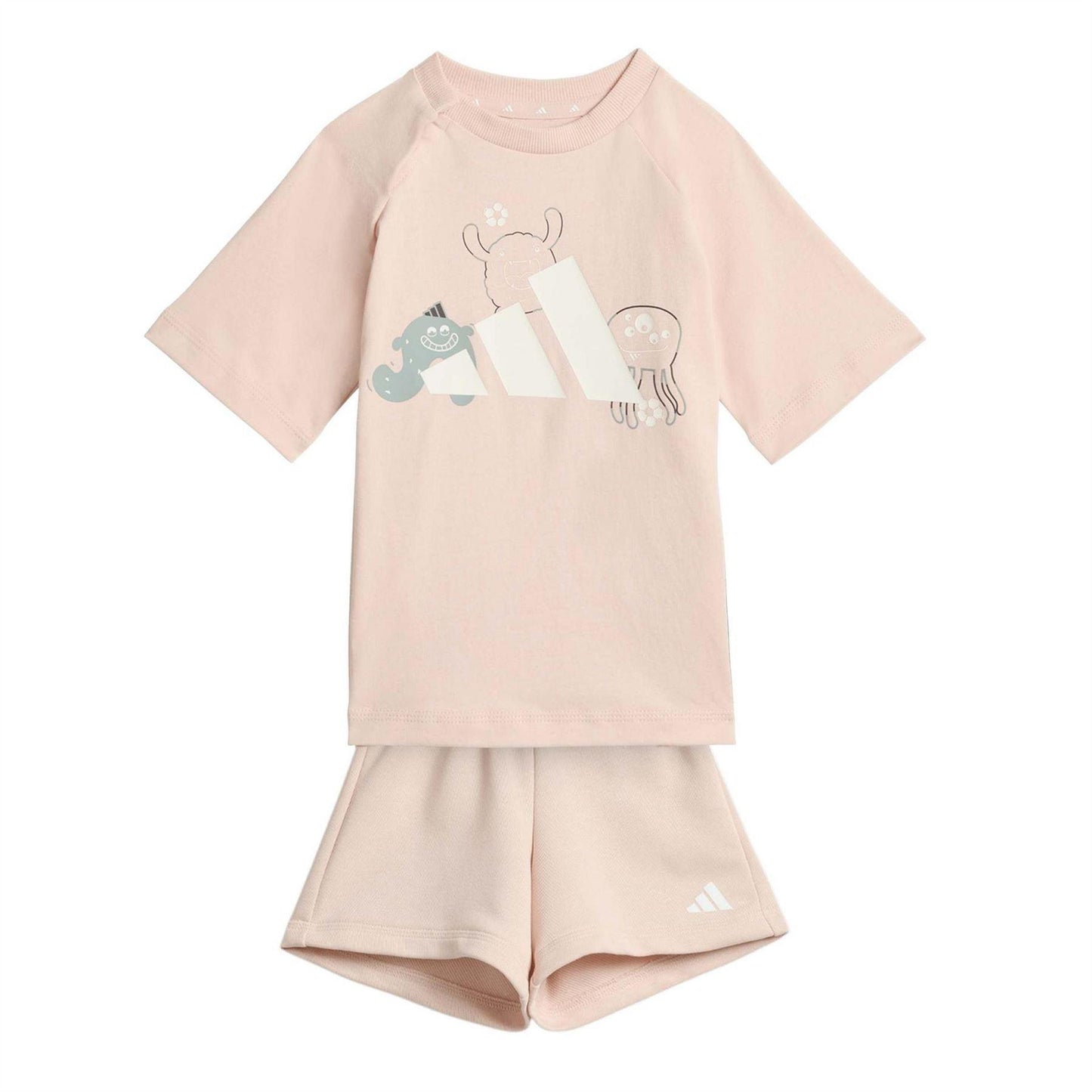 Blush Pink-White - Front - Adidas Baby Monster Pyjama Set