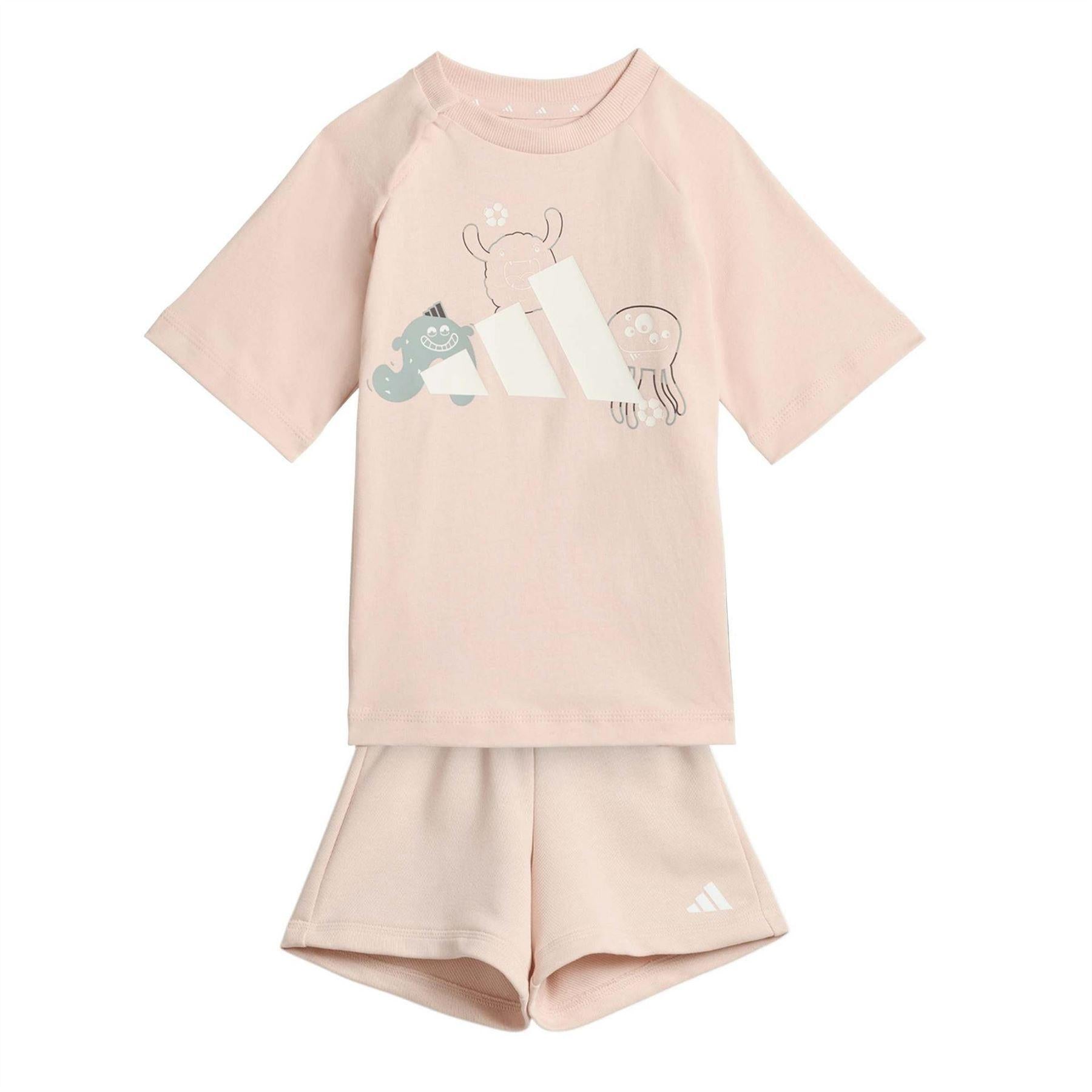 Blush Pink-White - Front - Adidas Baby Monster Pyjama Set