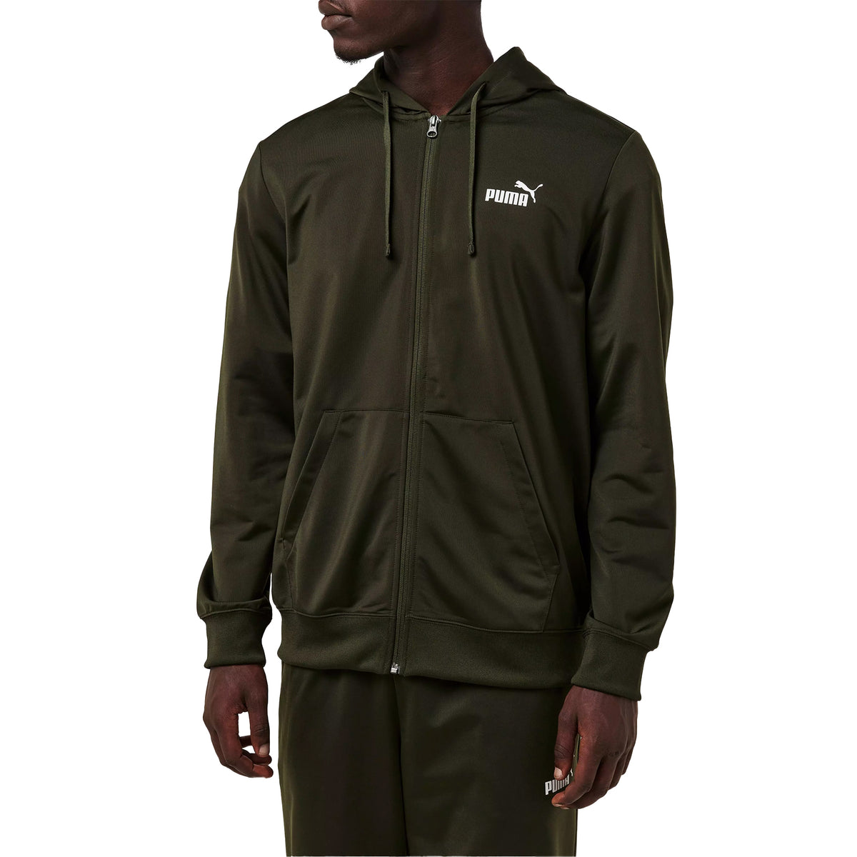 Khaki Green - Close up - Puma Mens Hooded Long-Sleeved Tracksuit Set