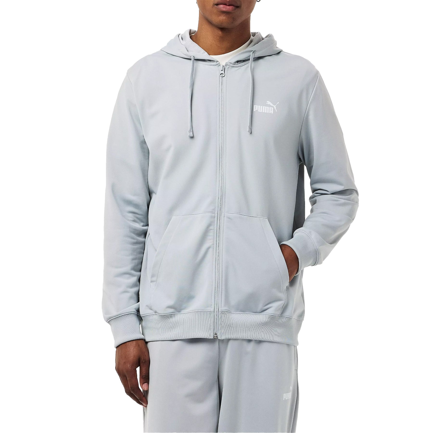Light Grey - Pack Shot - Puma Mens Hooded Long-Sleeved Tracksuit Set