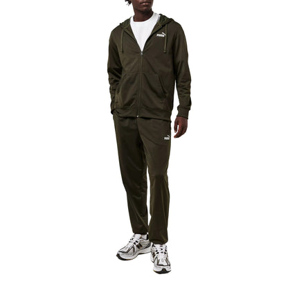 Khaki Green - Front - Puma Mens Hooded Long-Sleeved Tracksuit Set