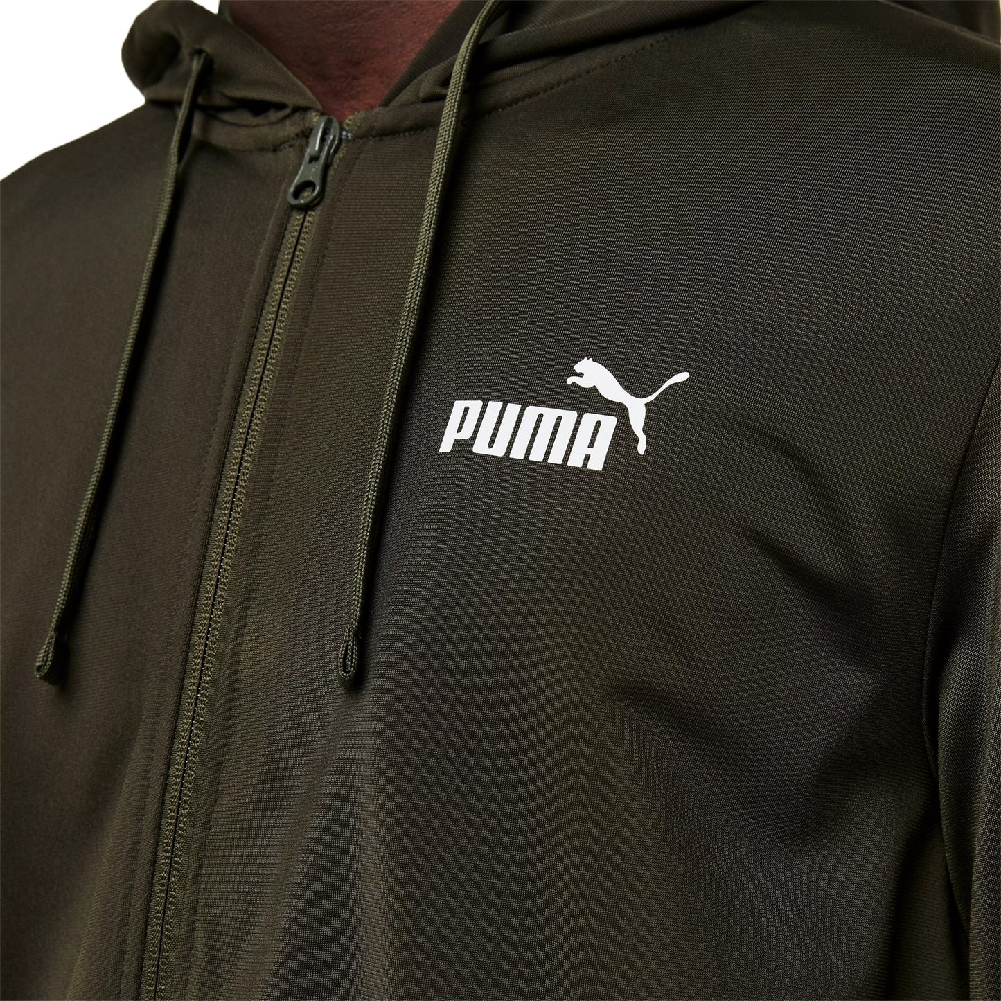 Khaki Green - Side - Puma Mens Hooded Long-Sleeved Tracksuit Set
