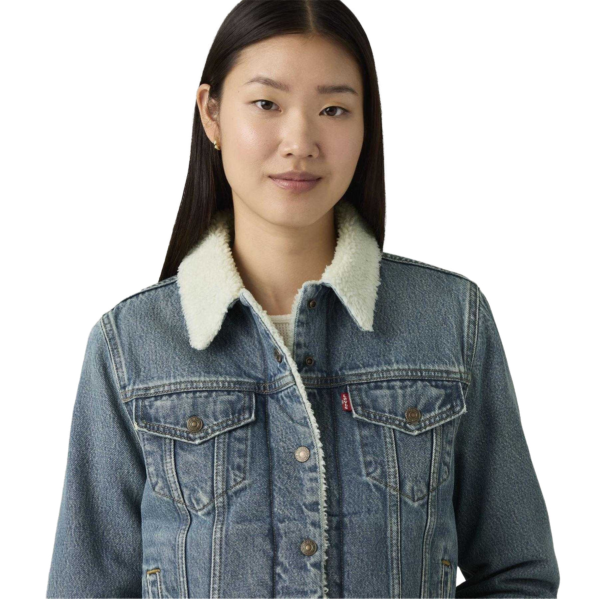 Heed and Hawed - Side - Levis Womens-Ladies Denim Sherpa Lined Trucker Jacket