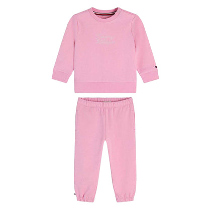 Pink - Front - Tommy Hilfiger Childrens-Kids Logo Tracksuit Set