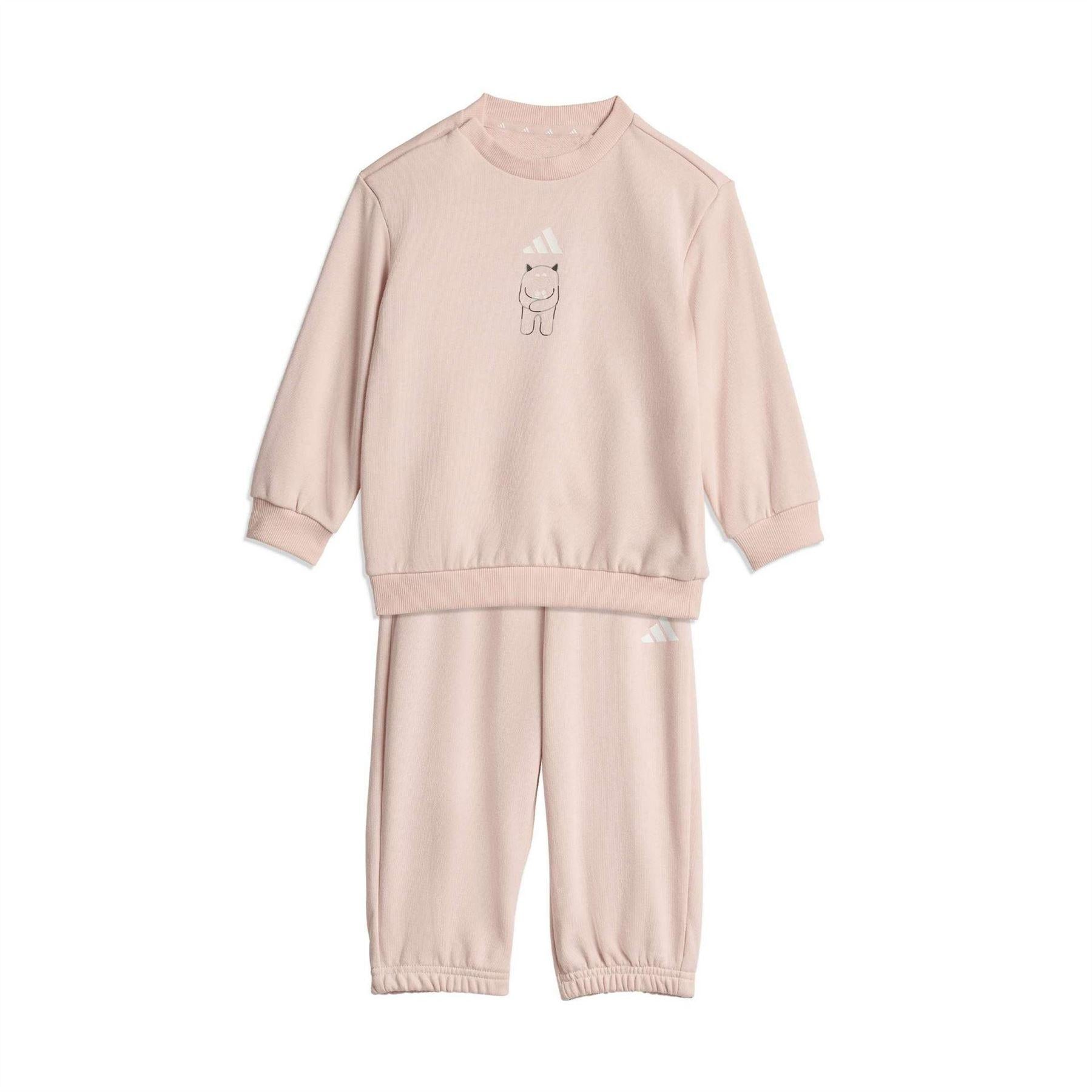 Blush Pink-White - Front - Adidas Childrens-Kids Monster Tracksuit Set