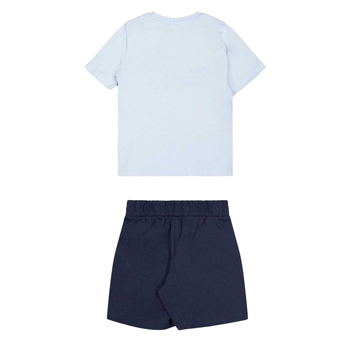 Light Blue-Navy - Back - Boss Childrens-Kids Striped Logo T-Shirt & Shorts Set