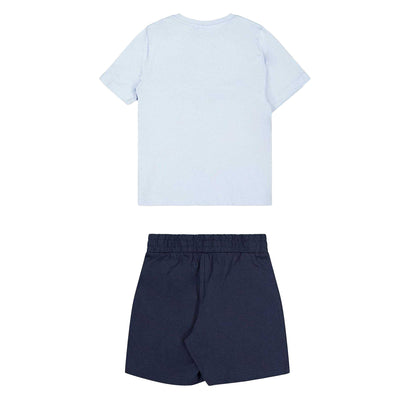 Light Blue-Navy - Back - Boss Childrens-Kids Striped Logo T-Shirt & Shorts Set