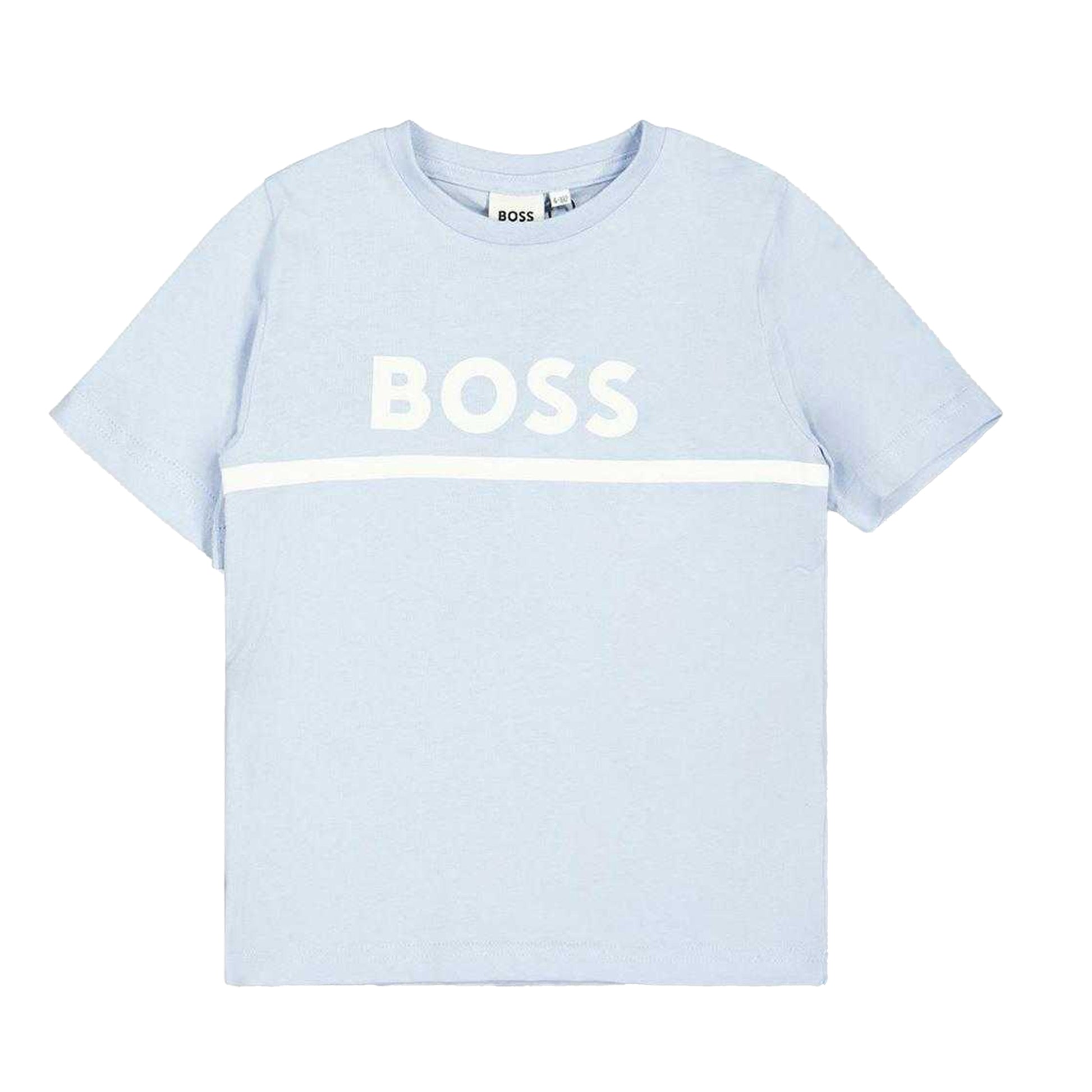 Light Blue-Navy - Side - Boss Childrens-Kids Striped Logo T-Shirt & Shorts Set