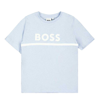 Light Blue-Navy - Side - Boss Childrens-Kids Striped Logo T-Shirt & Shorts Set