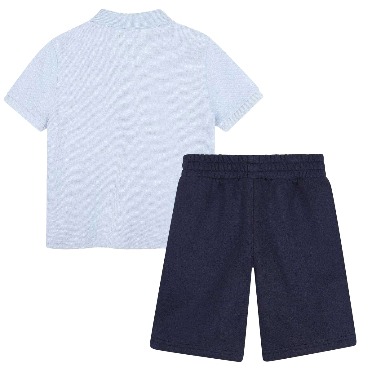 Light Blue-Navy - Back - Boss Childrens-Kids Striped Logo Polo and Shorts Set