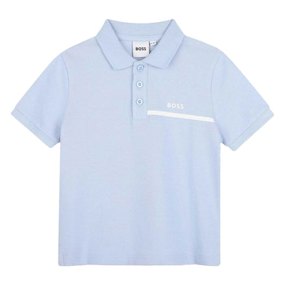 Light Blue-Navy - Side - Boss Childrens-Kids Striped Logo Polo and Shorts Set