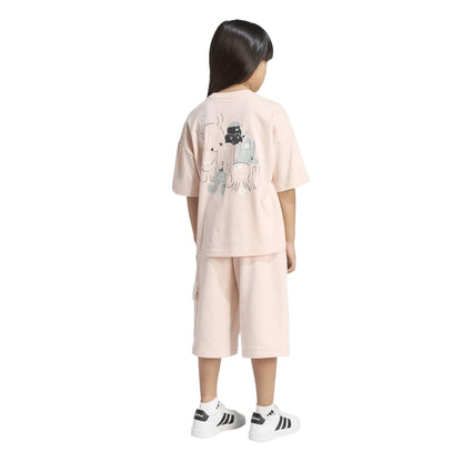 Blush Pink-White - Back - Adidas Childrens-Kids Tiro_Nster T-Shirt & Shorts Set