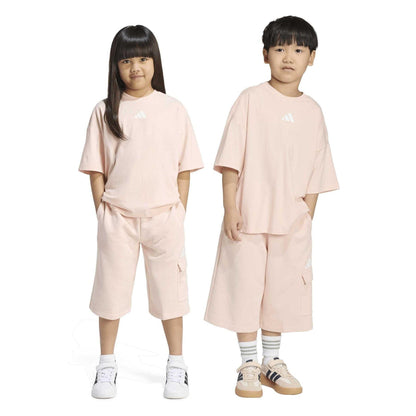 Blush Pink-White - Lifestyle - Adidas Childrens-Kids Tiro_Nster T-Shirt & Shorts Set