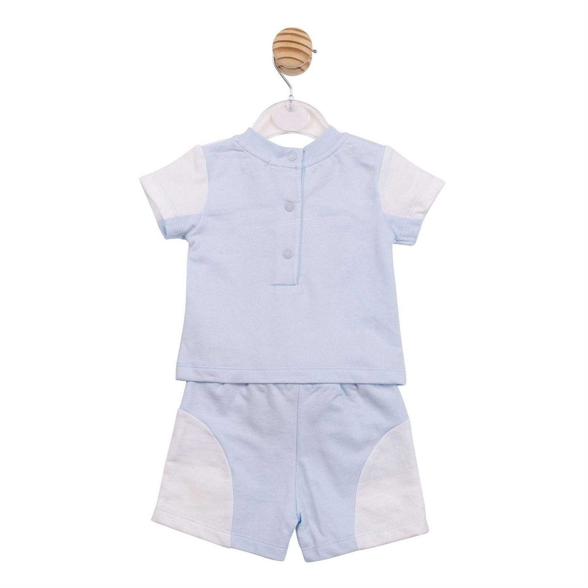 White-Blue - Back - Mintini Baby Colour Block Short Pyjama Set