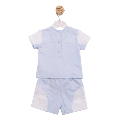 White-Blue - Back - Mintini Baby Colour Block Short Pyjama Set