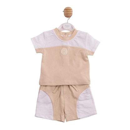 White-Beige - Front - Mintini Baby Colour Block Short Pyjama Set