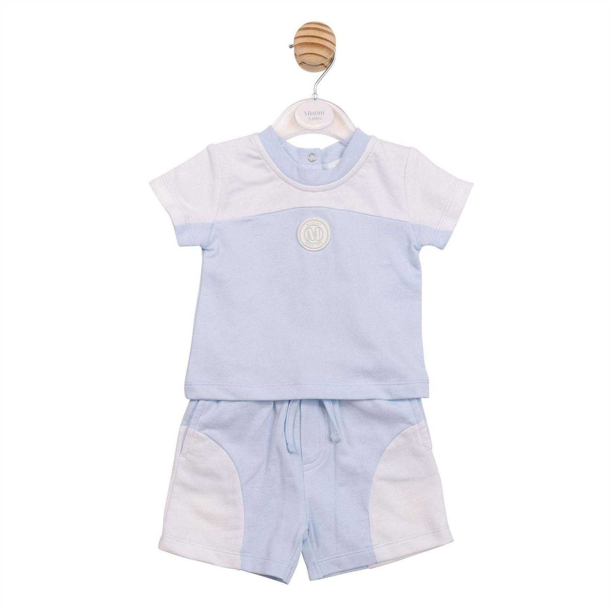 White-Blue - Front - Mintini Baby Colour Block Short Pyjama Set