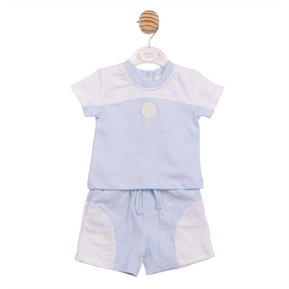 White-Blue - Front - Mintini Baby Colour Block Short Pyjama Set