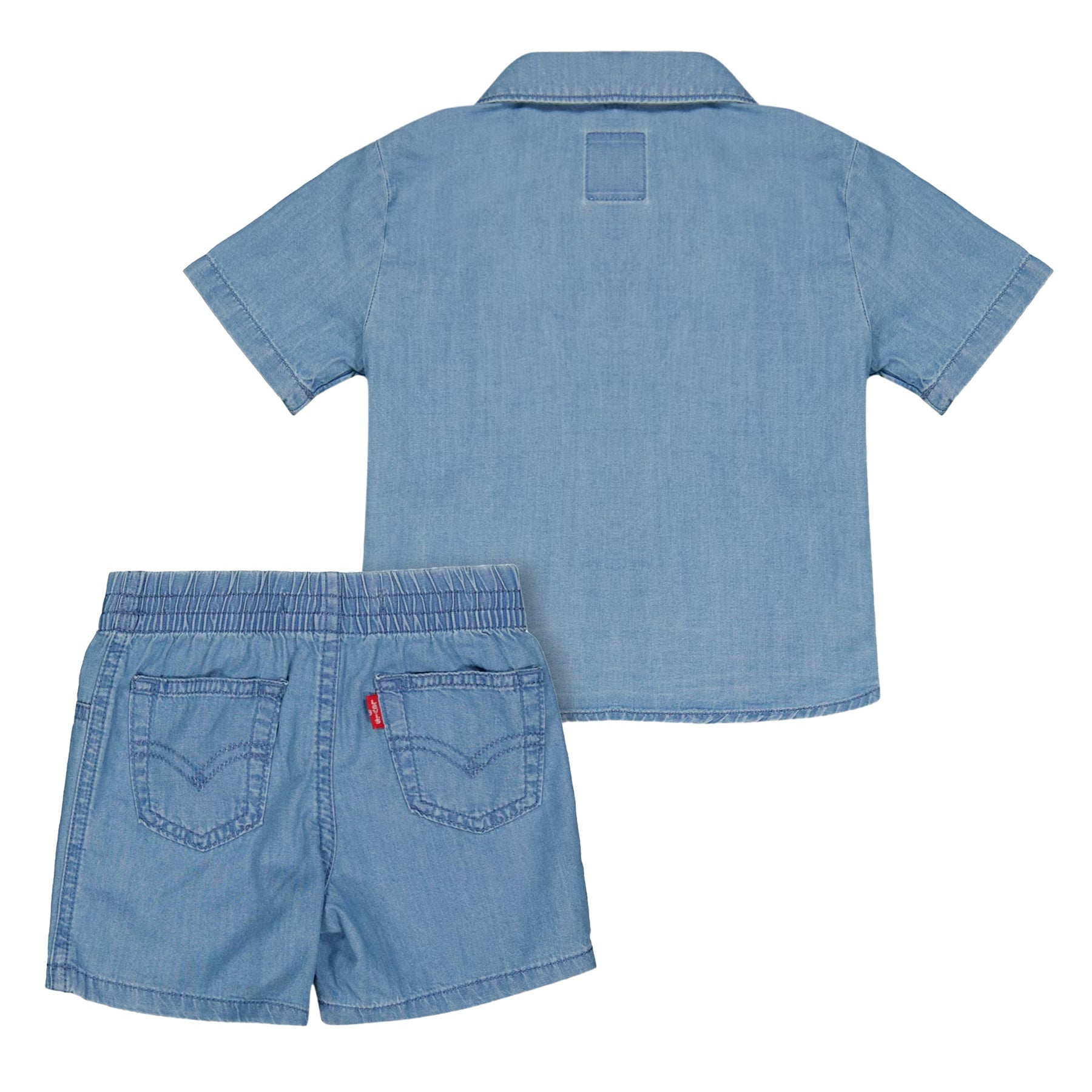 Blue - Back - Levis Baby Logo Denim Shirt And Shorts Set
