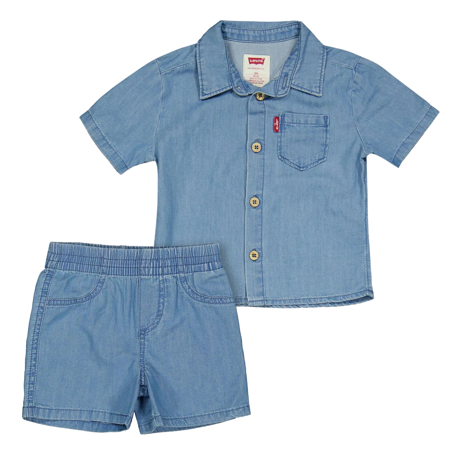 Blue - Front - Levis Baby Logo Denim Shirt And Shorts Set