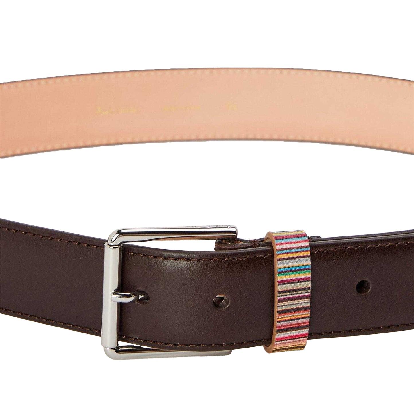 Brown - Side - Paul Smith Mens Striped Faux Leather Belt