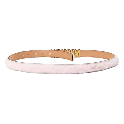 Pink - Back - Moschino Womens-Ladies Logo Leather Belt