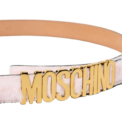 Pink - Side - Moschino Womens-Ladies Logo Leather Belt