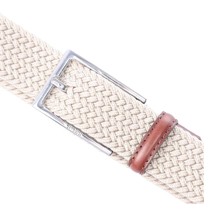 Beige - Side - Boss Mens Braided Leather Belt