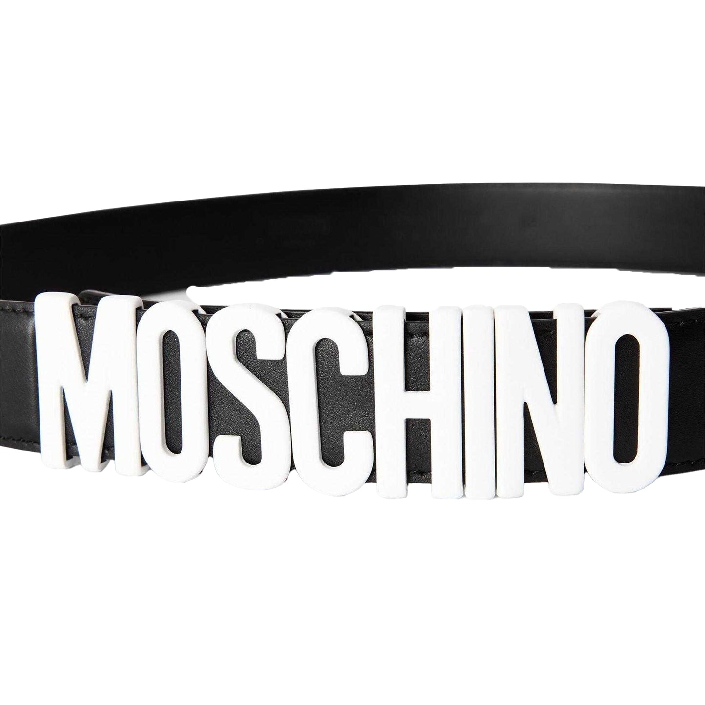 Black - Side - Moschino Mens Logo Leather Belt