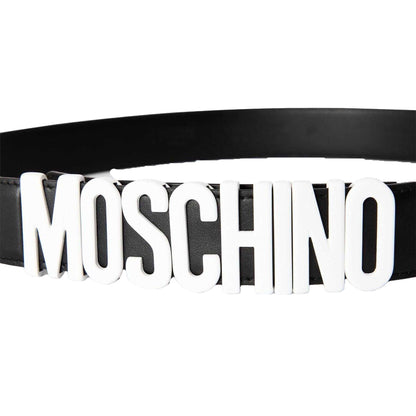 Black - Side - Moschino Mens Logo Leather Belt