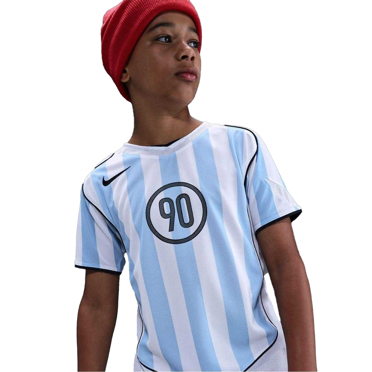White-Blue - Side - Nike Childrens-Kids Total 90 Energy Shirt