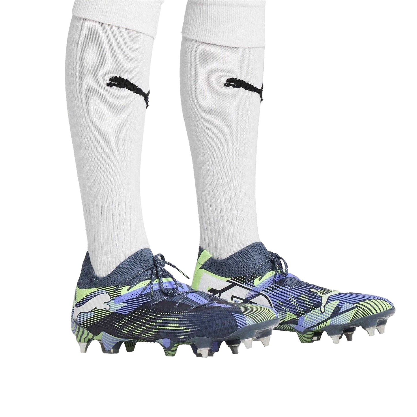 Grey-Multicoloured - Close up - Puma Womens-Ladies Future 7 Ultimate Striped Soft Ground Football Boots