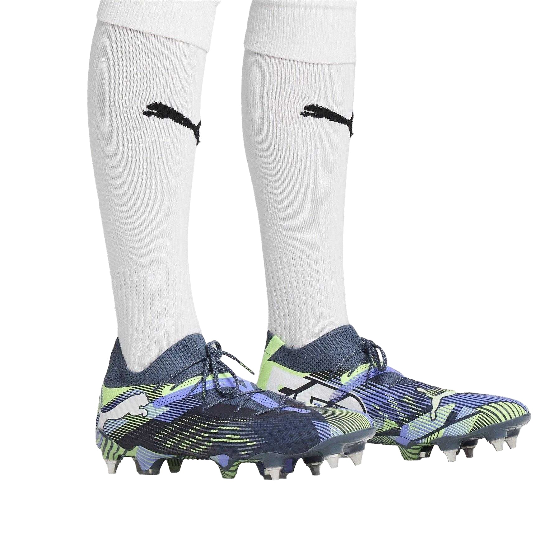 Grey-Multicoloured - Close up - Puma Womens-Ladies Future 7 Ultimate Striped Soft Ground Football Boots