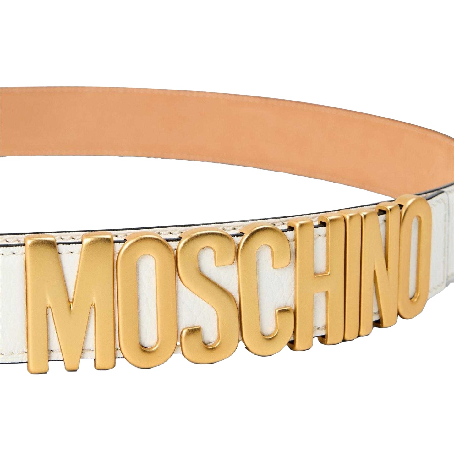White - Side - Moschino Mens Logo Leather Belt