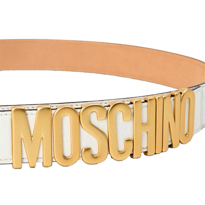 White - Side - Moschino Mens Logo Leather Belt