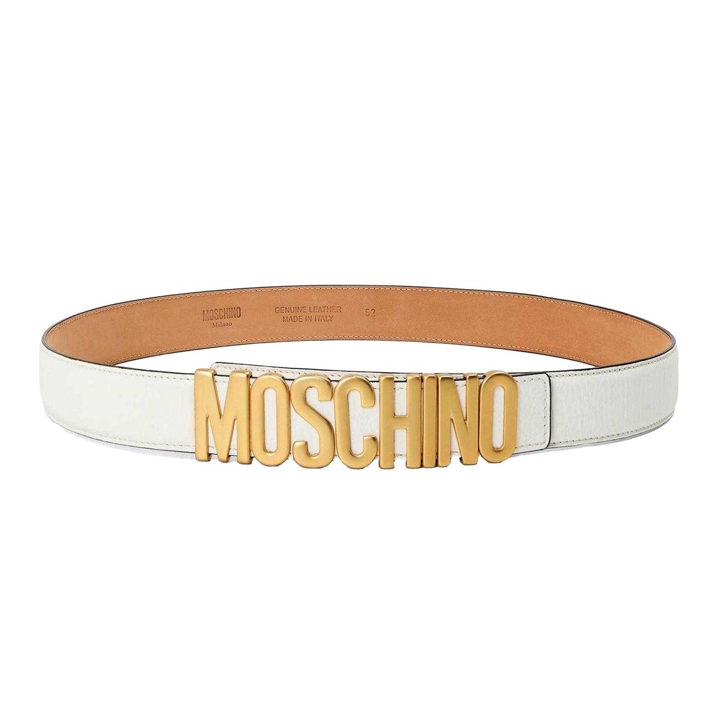 White - Front - Moschino Mens Logo Leather Belt